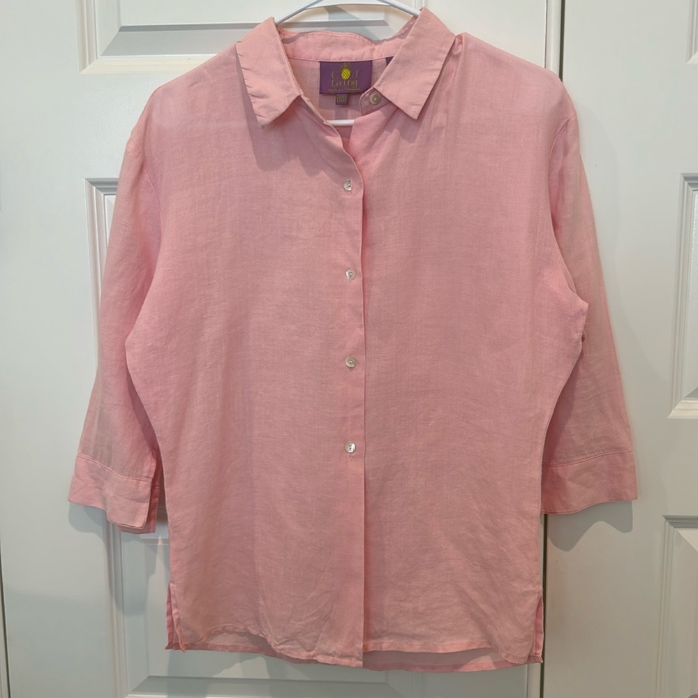 CJ Laing Womens Button Front Shirt Pink Size 10